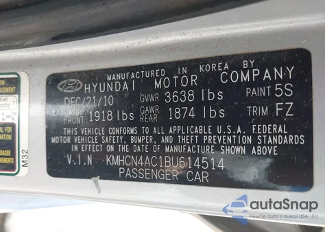 2011 Hyundai Accent Gls z USA, uszkodzony, nr VIN KMHCN4AC1BU614514